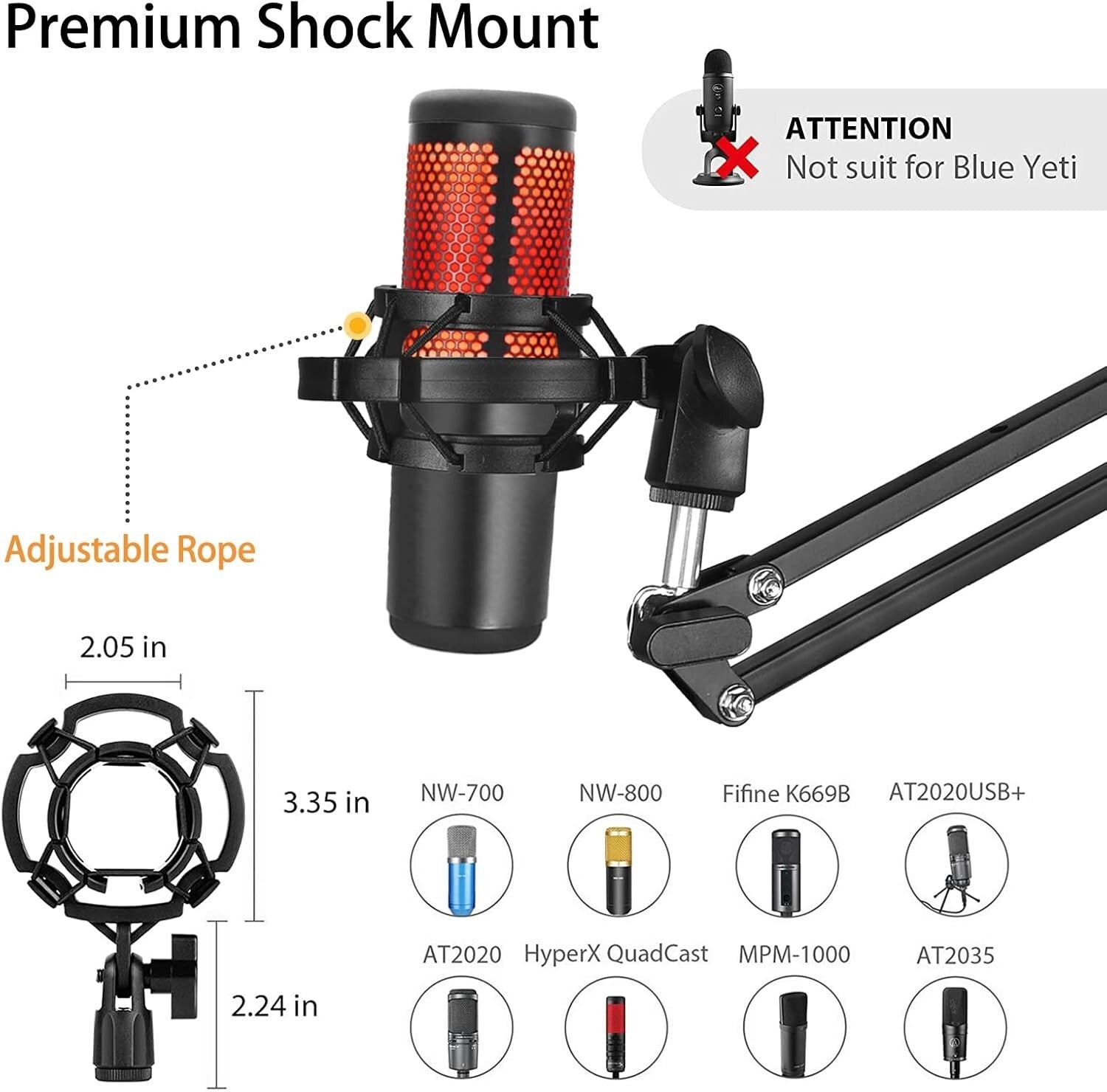 Adjustable Heavy-Duty Microphone Boom Arm with 5/8” and 1/4” Adapters Included