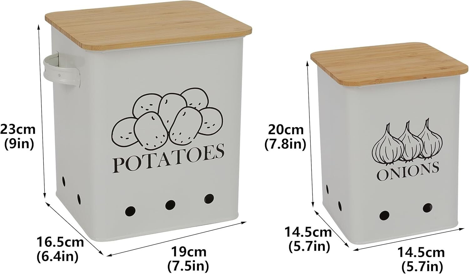 Elegant Vegetable Storage Tins Set of 2 with Wooden Lids for Fresh Produce