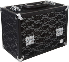 Load image into Gallery viewer, Lightweight 4-Tray Cosmetic Organizer with Locking Latches - Black Lace Design