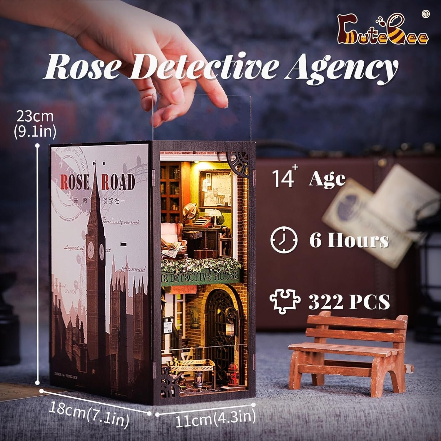 Rose Detective Agency DIY Book Nook Kit - Magical Miniature Decor with LED Light