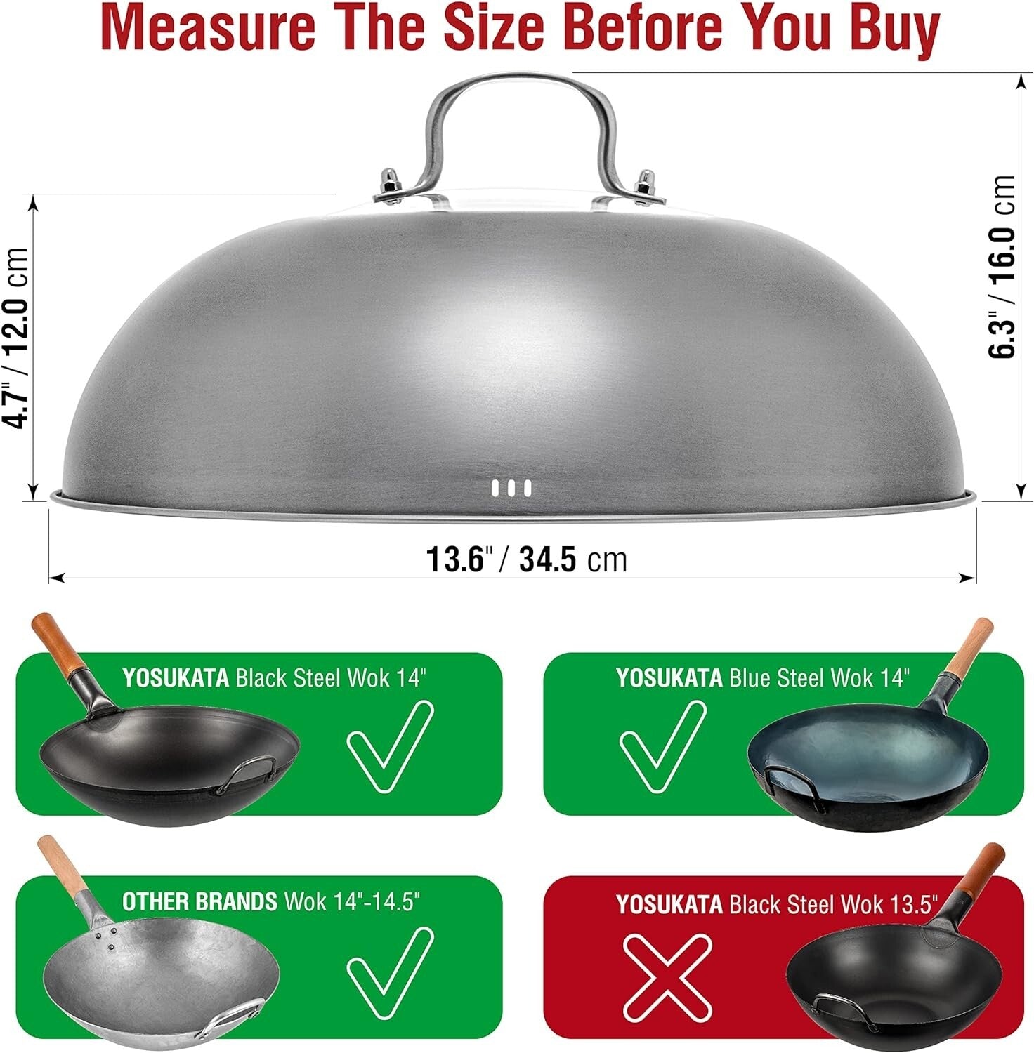 Dishwasher-Safe Wok Lid - 13.6 Inch Stainless Steel Cover for Efficient Cooking