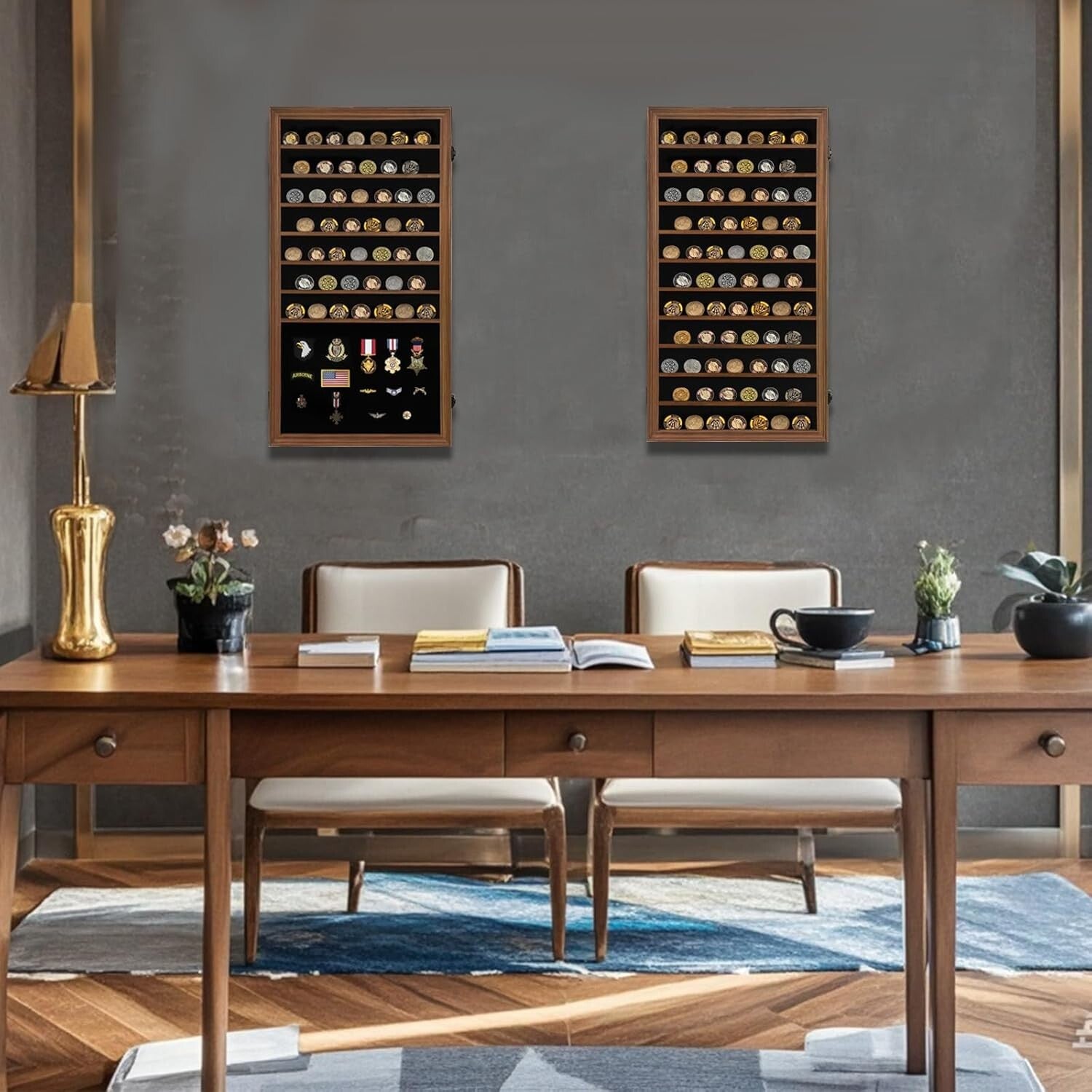 Versatile Lockable Display Case for Coins, Medals & Collectibles - Large Walnut