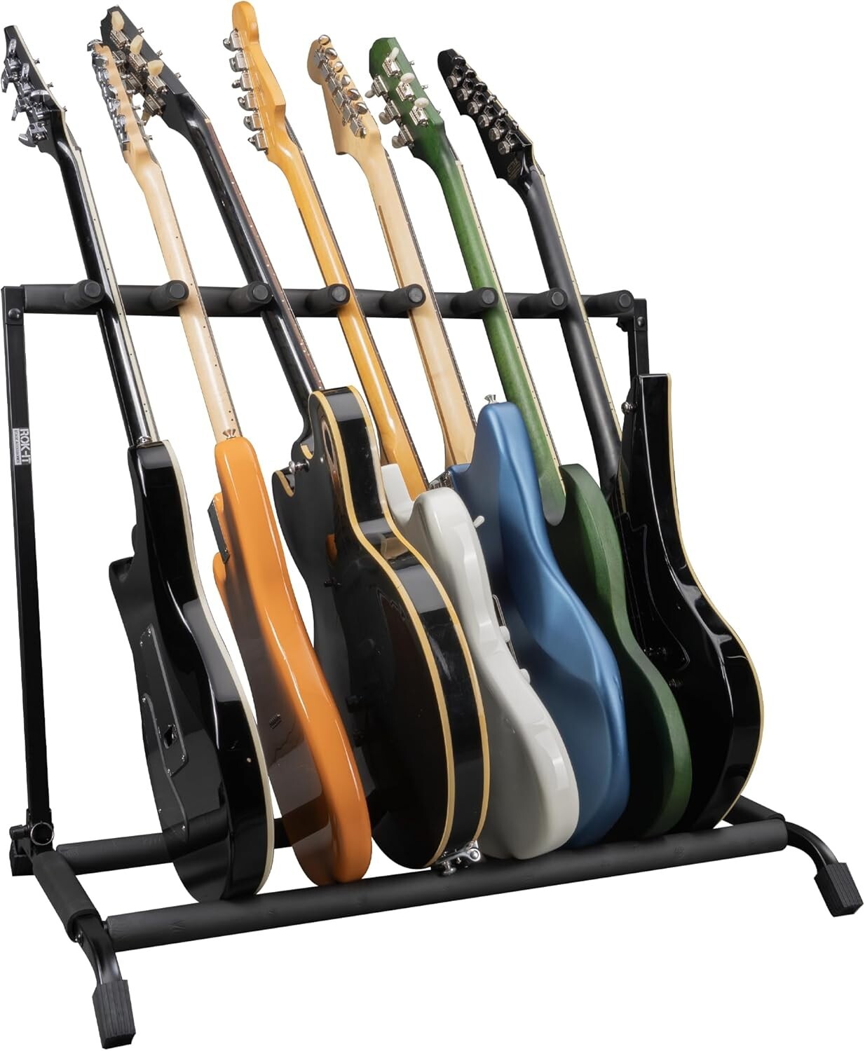 Compact Folding Guitar Stand for 7 Instrument Storage - Ideal for Travel