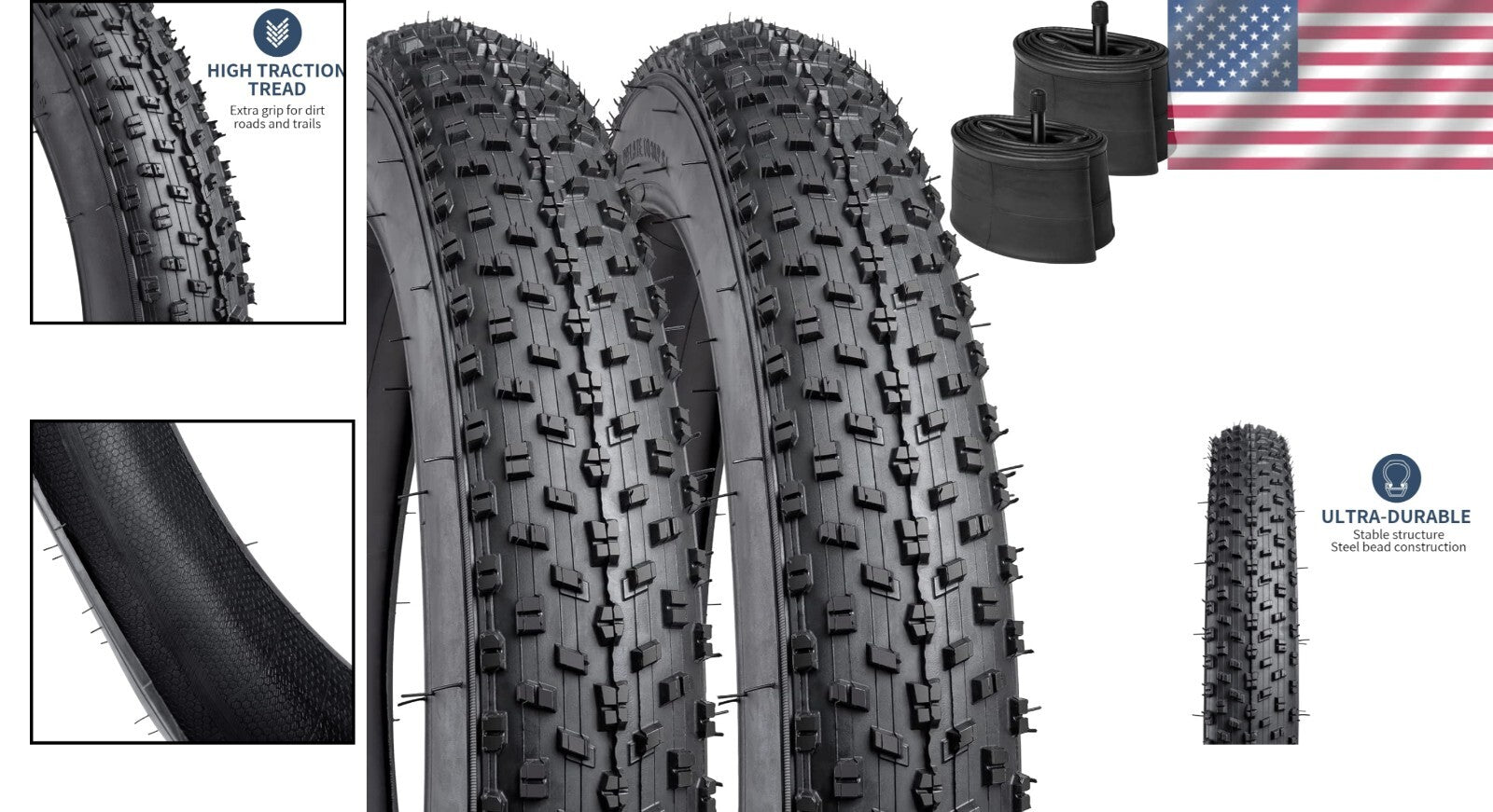 2-Piece 20-Inch Off-Road Bike Tire Set with Heavy-Duty Tubes for Smooth Rides