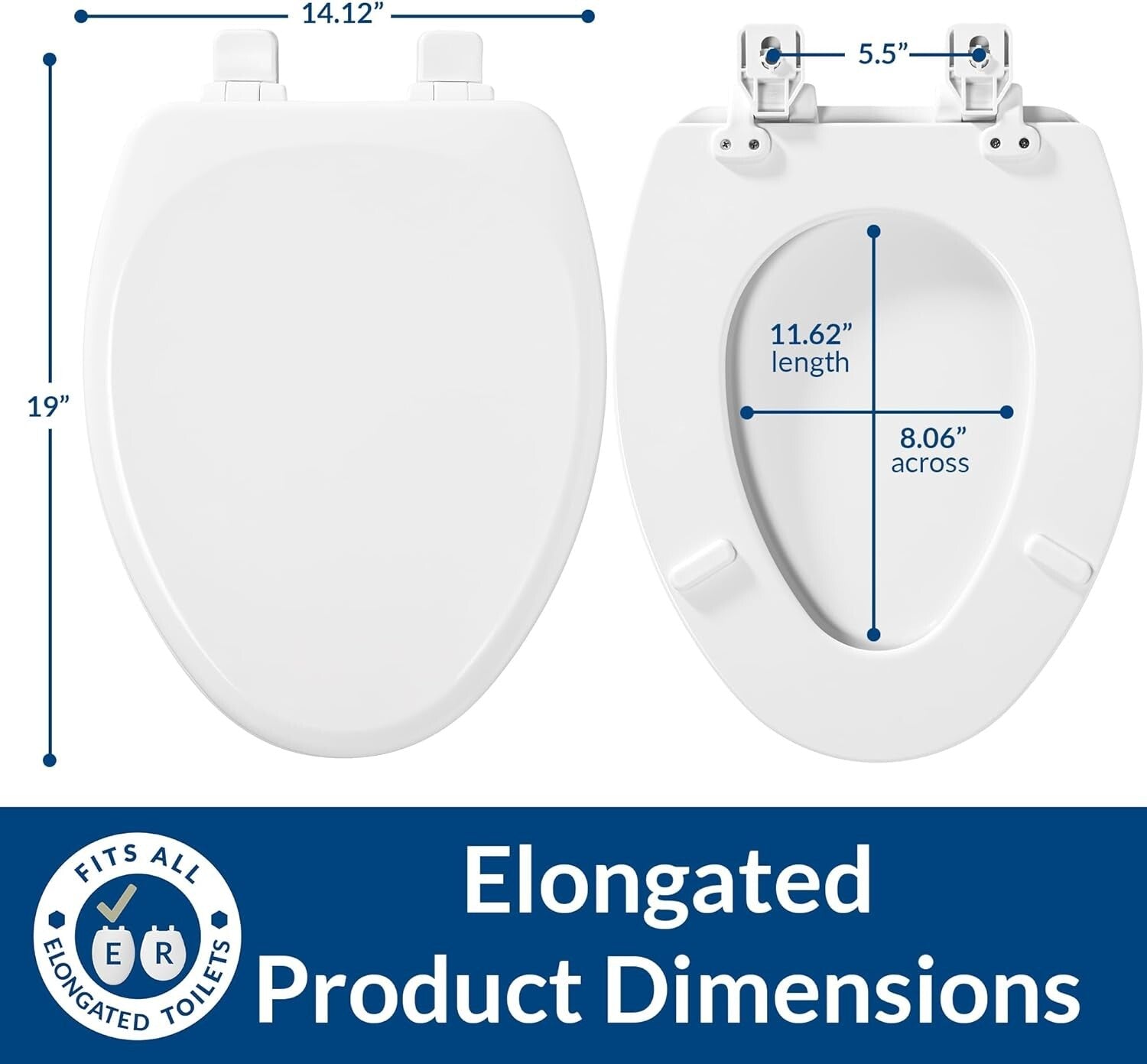 Elegant 2-Pack Elongated Toilet Seats - Easy Install, Non-Slip White Wood