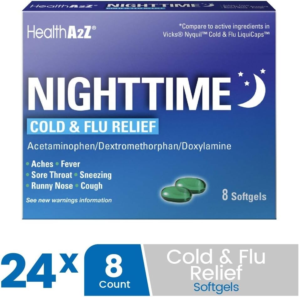 Nighttime Relief for Cold & Flu - 192 Non-Drowsy Softgels for Multiple Symptoms