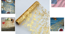Load image into Gallery viewer, Versatile Gold Glitter Mesh Table Runner 11" x 100ft - Perfect for Any Occasion