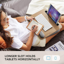 Load image into Gallery viewer, Stylish Lap Laptop Desk with Cushion, Pen Holder, &amp; Tablet Storage for Easy Work