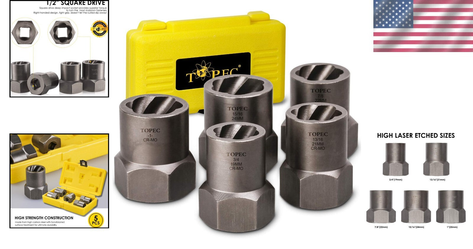 1/2 Inch Drive Impact Extractor Set - Efficient Tool for Damaged Nuts & Bolts