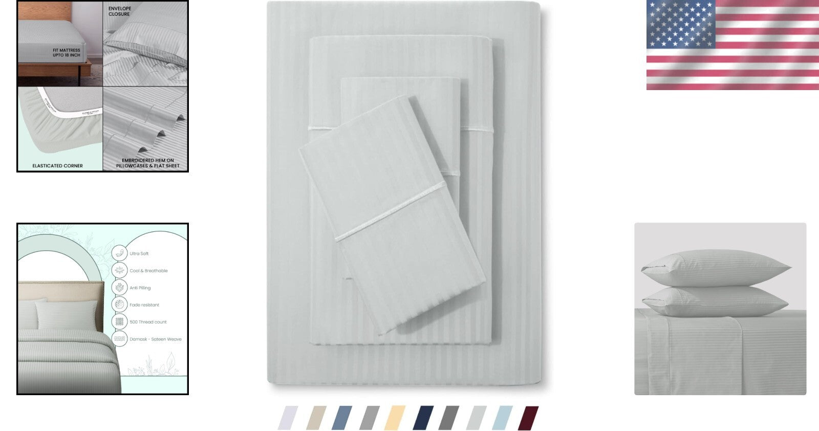 Ultra Soft Sateen Weave King Bed Sheet Set 500 TC - Elegant Blue Blush