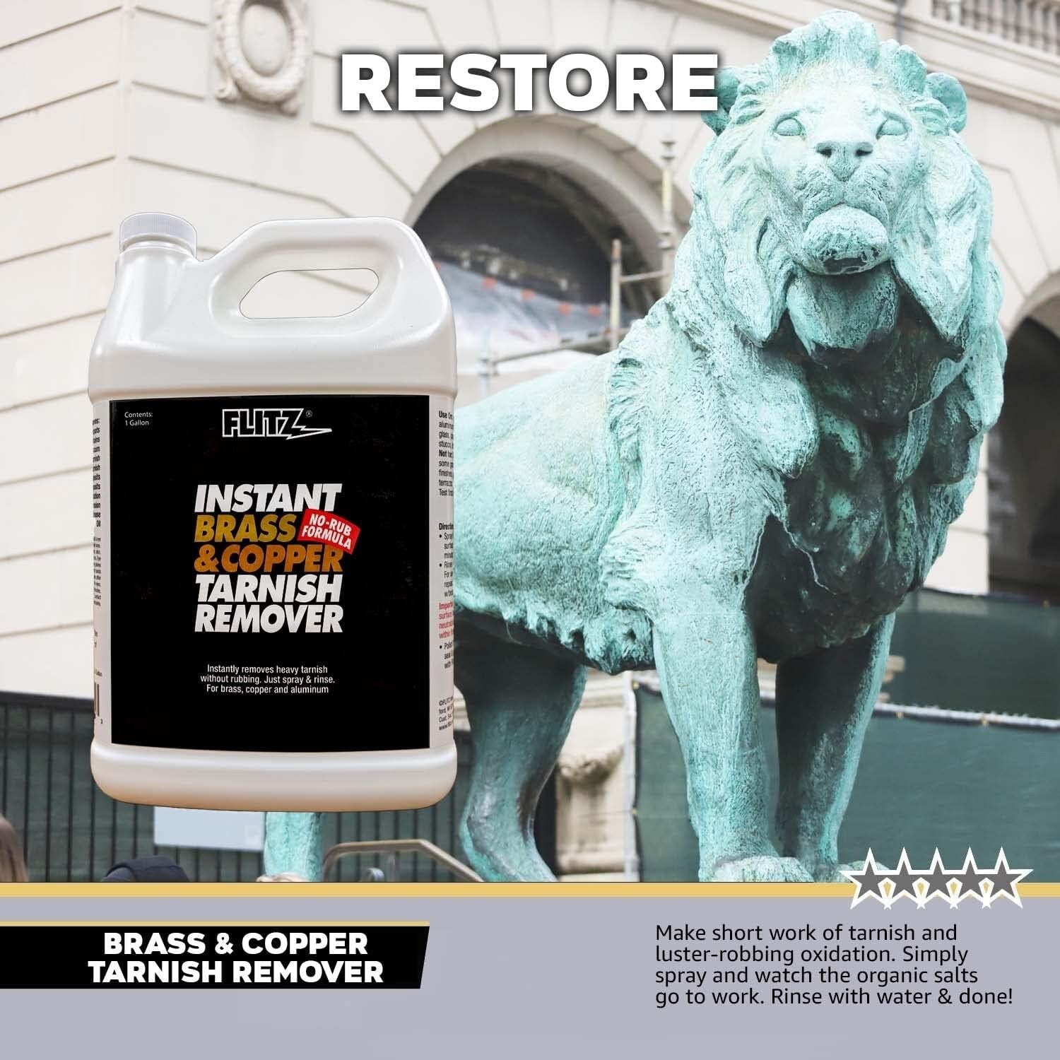 Instant Brass & Copper Cleaner - 128 fl oz Tarnish Remover for Multiple Surfaces