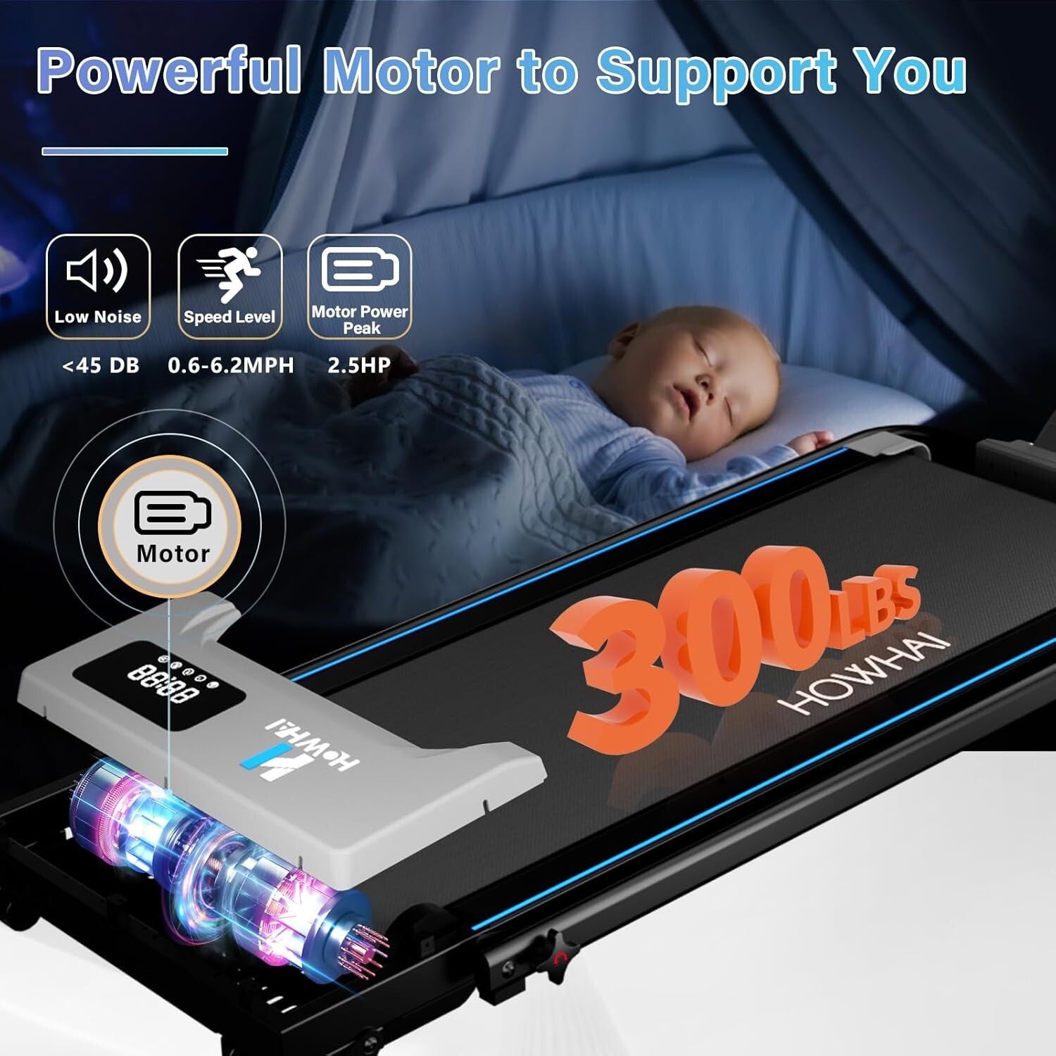 Foldable 2-in-1 Under Desk Treadmill with Bluetooth & Remote - 300lbs Capacity