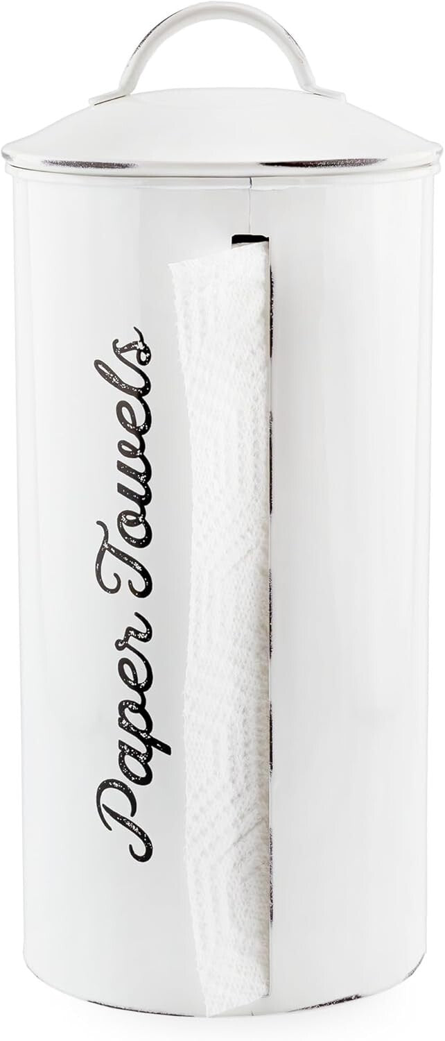 Durable Enclosed Paper Towel Holder - Stylish White Rustic Decor for Kitchen