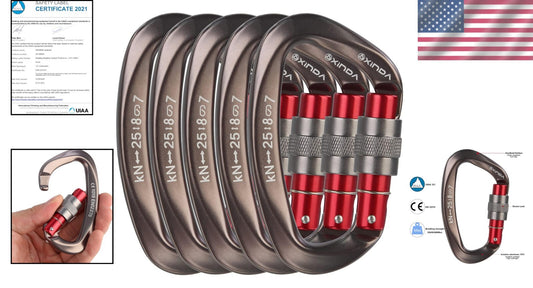 Durable 5-Pack Locking Carabiners - Safety Clips for Climbing & Hammocking