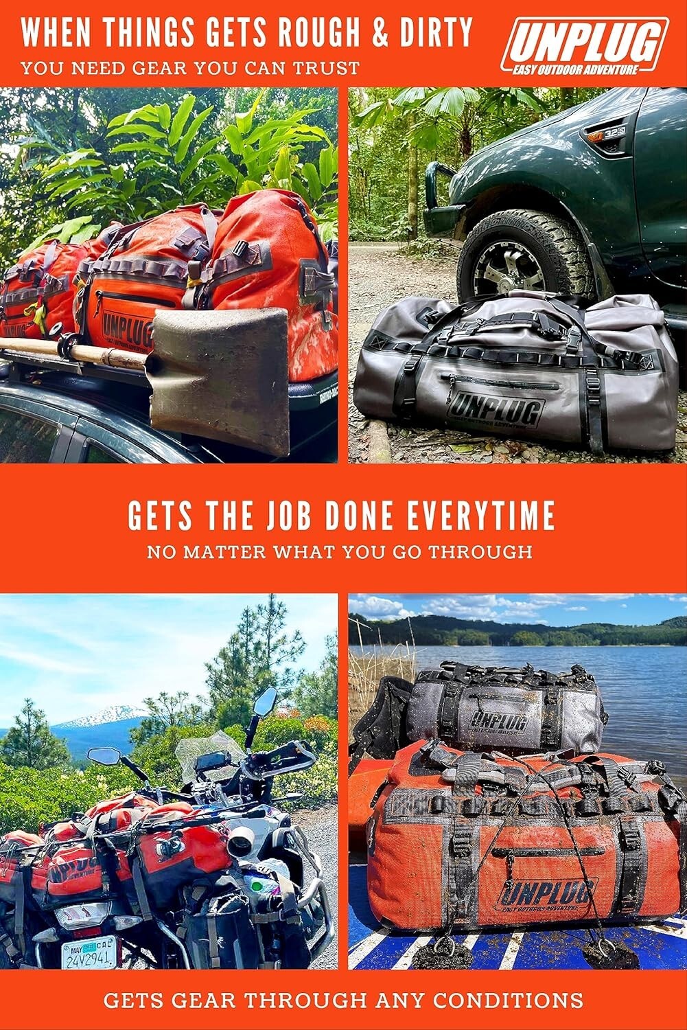 Heavy Duty Outdoor Duffle Bag - Waterproof for Motorcycling, Hunting, & More