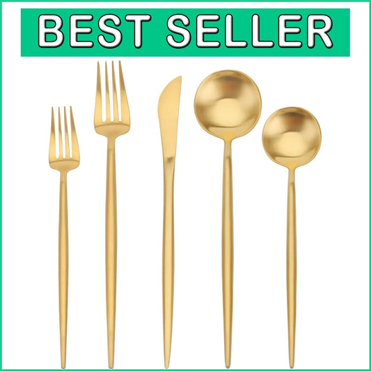 Modern 20-Piece Silverware Set in Matte Gold - Ergonomic, Elegant, Easy Care
