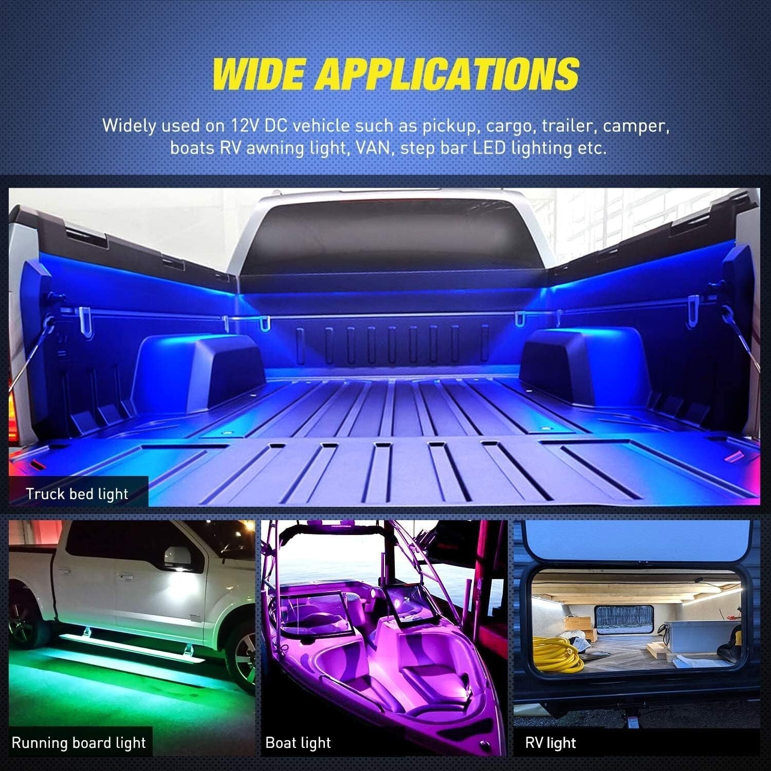 3PCS 60-Inch RGB LED Truck Bed Light Strip Kit with Remote Control - Waterproof