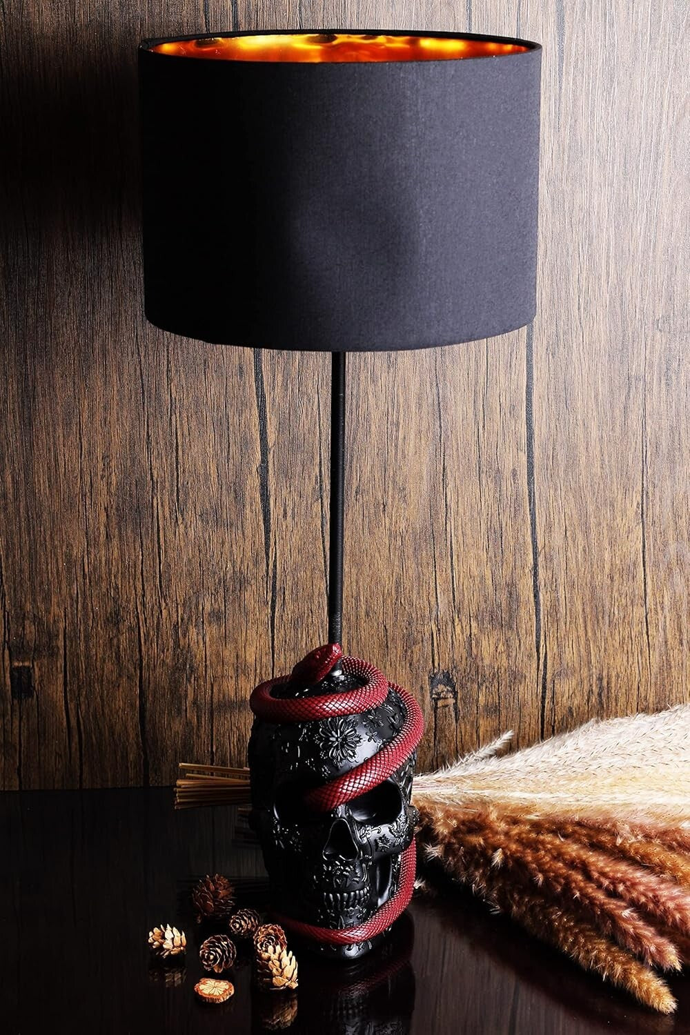 Dark Elegance: 24" Snake Skull Table Lamp with Color Changing Feature