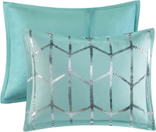Load image into Gallery viewer, Luxurious Aqua Comforter Set, Geometric Design - Full/Queen Size Bedding