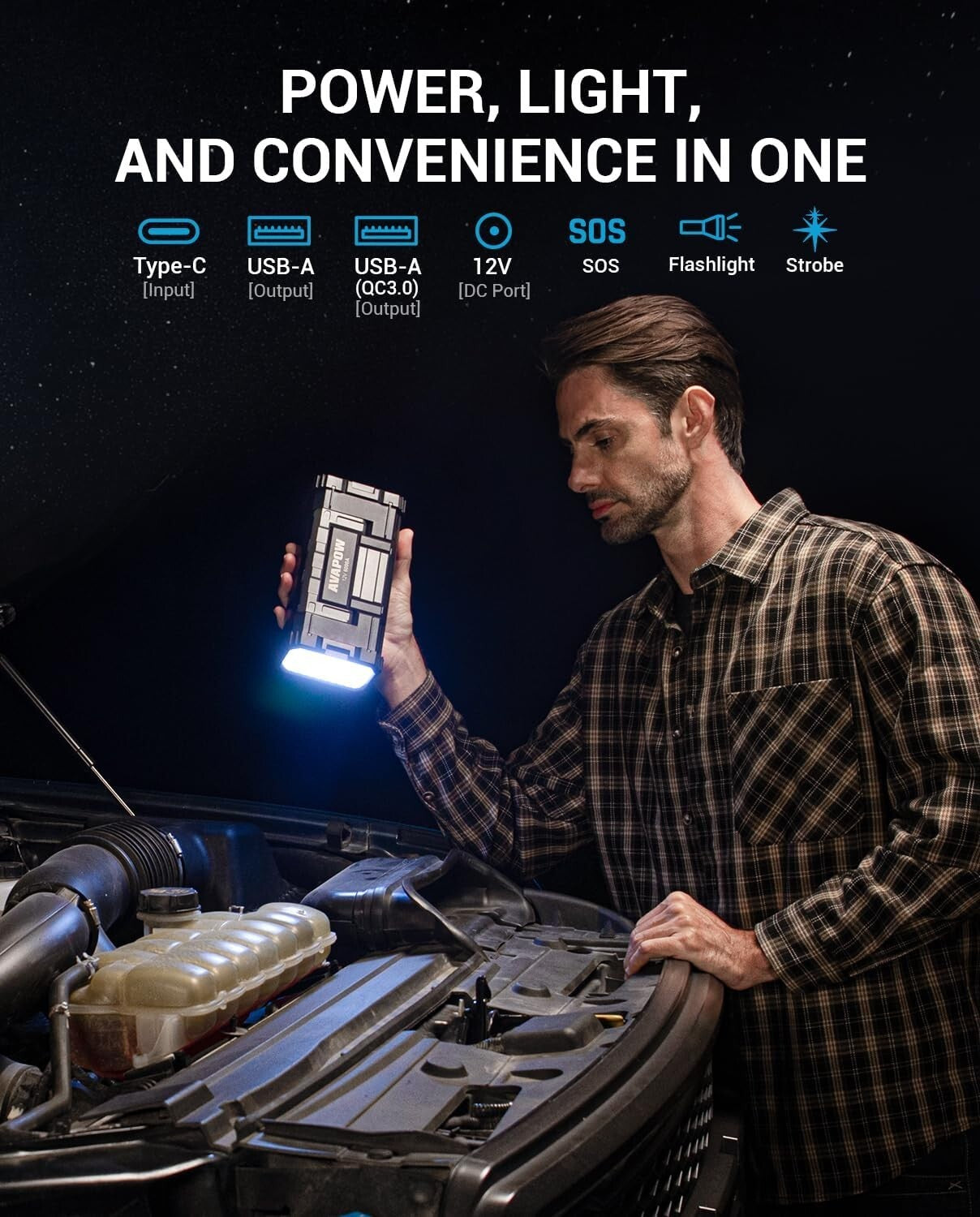 6000A Lightweight Jump Starter with USB Quick Charge & LED Light - All Vehicles