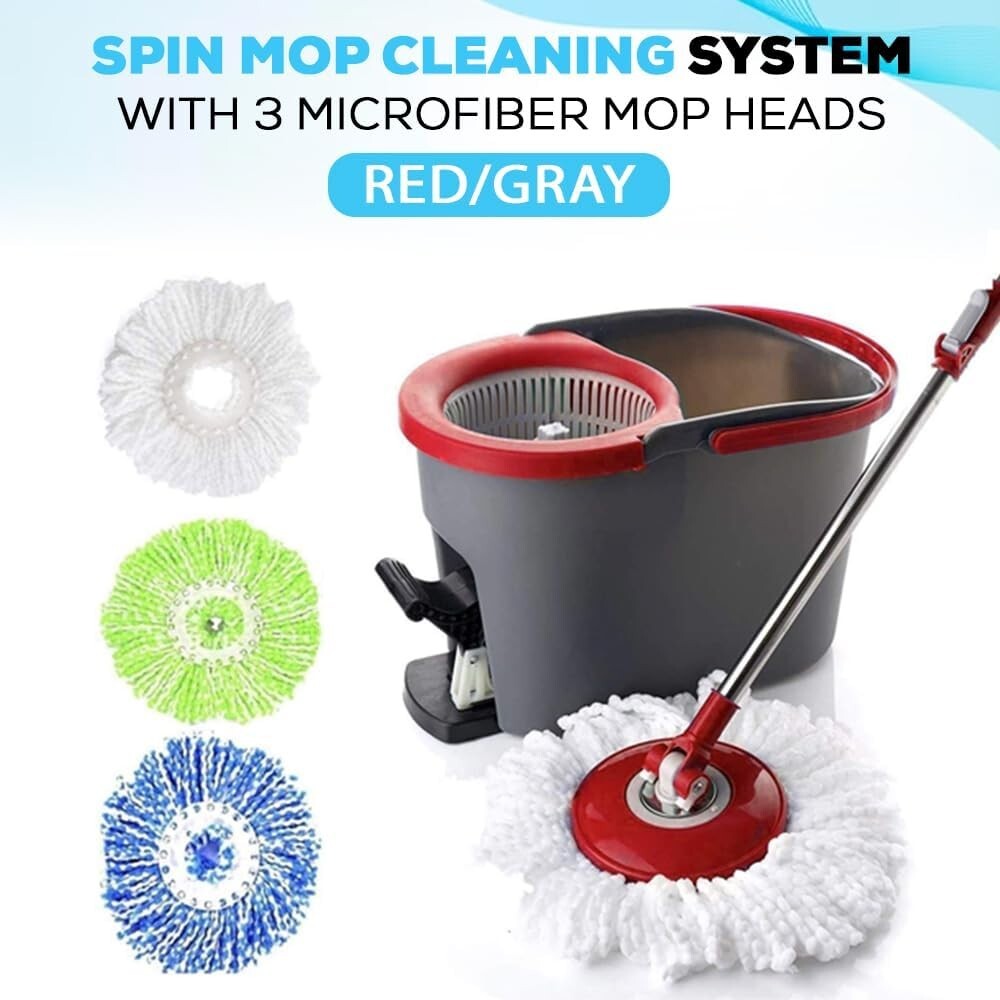 Ultimate Spin Mop Cleaning System - 3 Microfiber Heads & Easy Use for All Floors