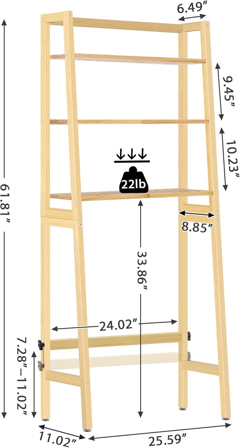 Freestanding Wooden Over-The-Toilet Rack with Adjustable Height & Durable Design