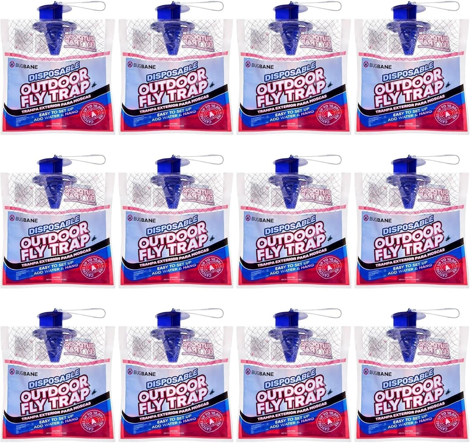 Easy Setup Fly Trap Bags - 12 Non-Toxic Hanging Lures for Outdoor Pest Control