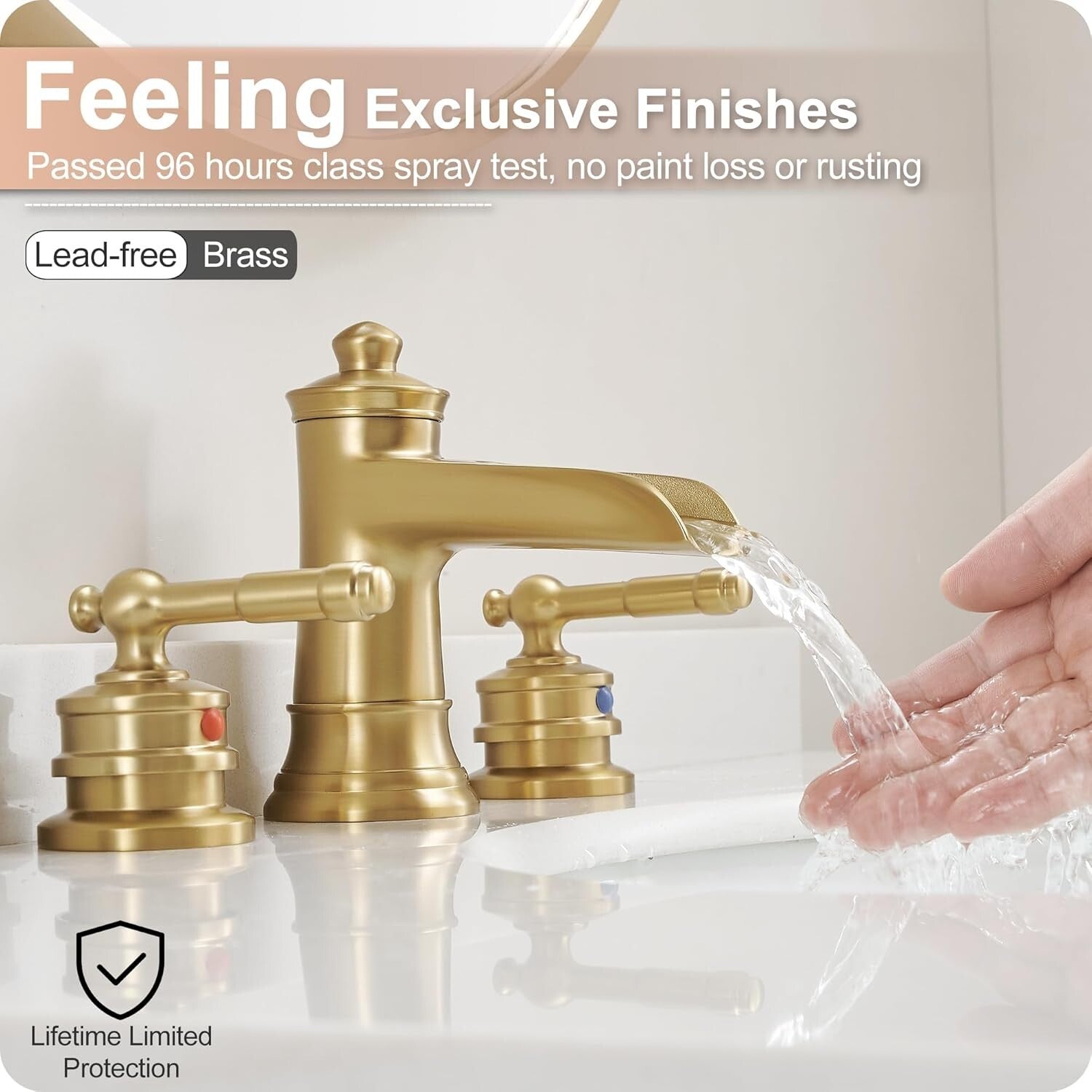 Elegant Gold Bathroom Faucet with Waterfall Spout - 4-16 Inch Widespread Design