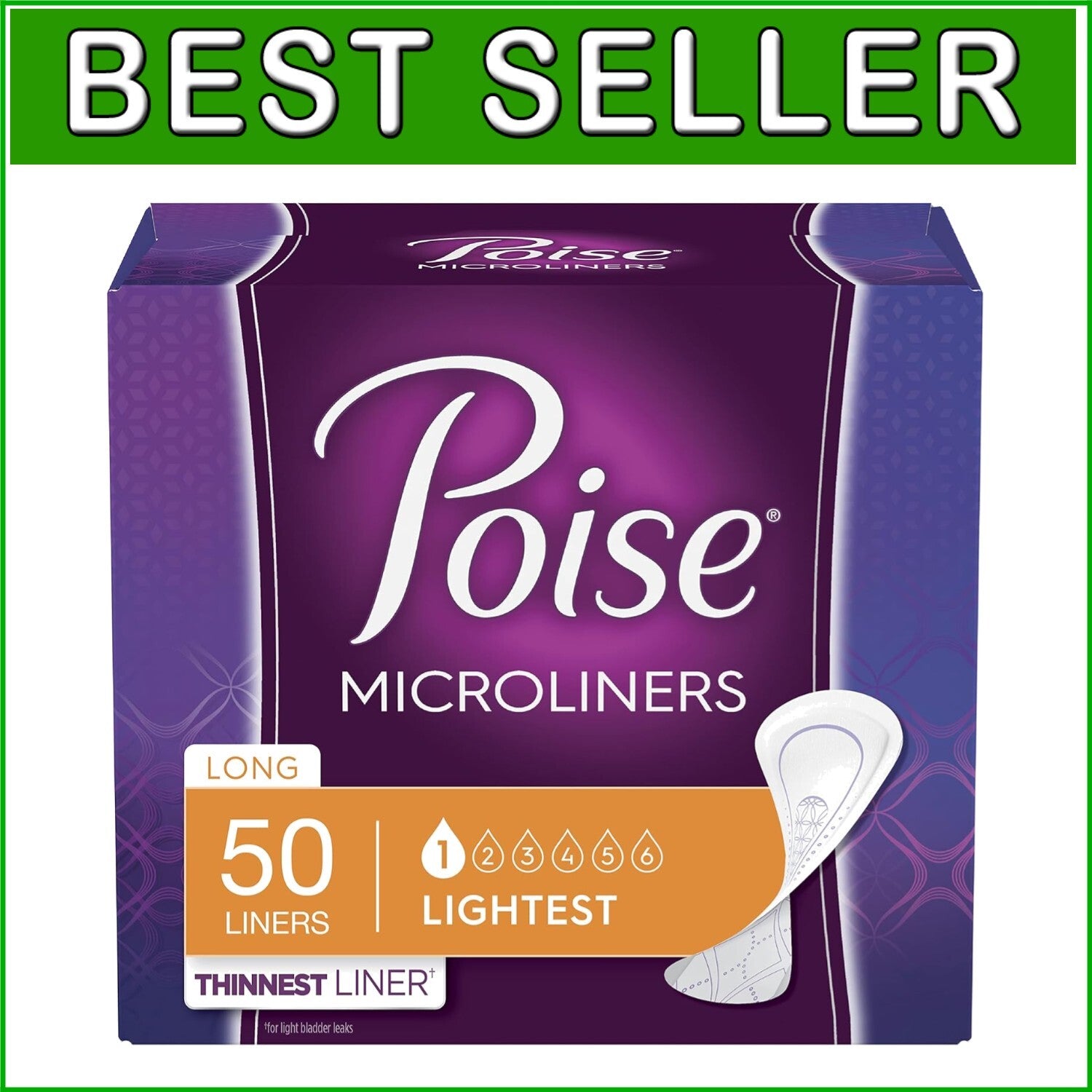 Discreet Long Micro Liners for Light Bladder Leaks - 50 Pack, Unscented Comfort
