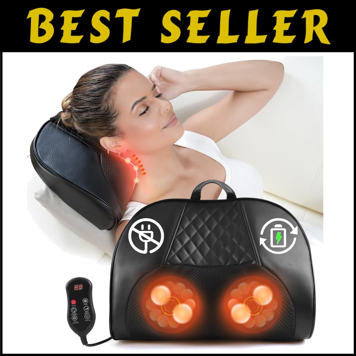 Cordless Rechargeable Neck and Back Massager with Heat - Shiatsu Therapy Relief