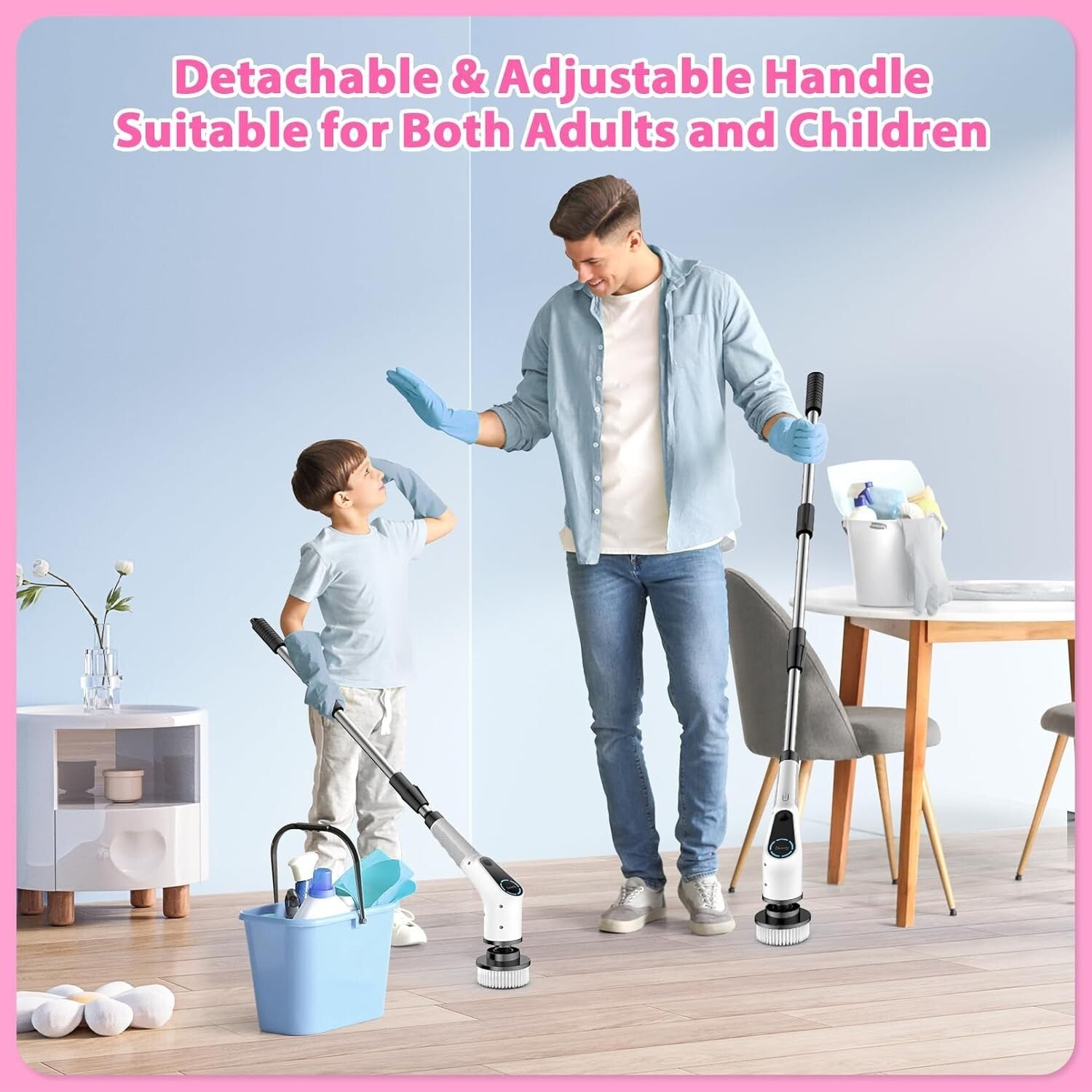 Advanced Cordless Cleaning Brush with Extendable Handle & 8 Versatile Heads