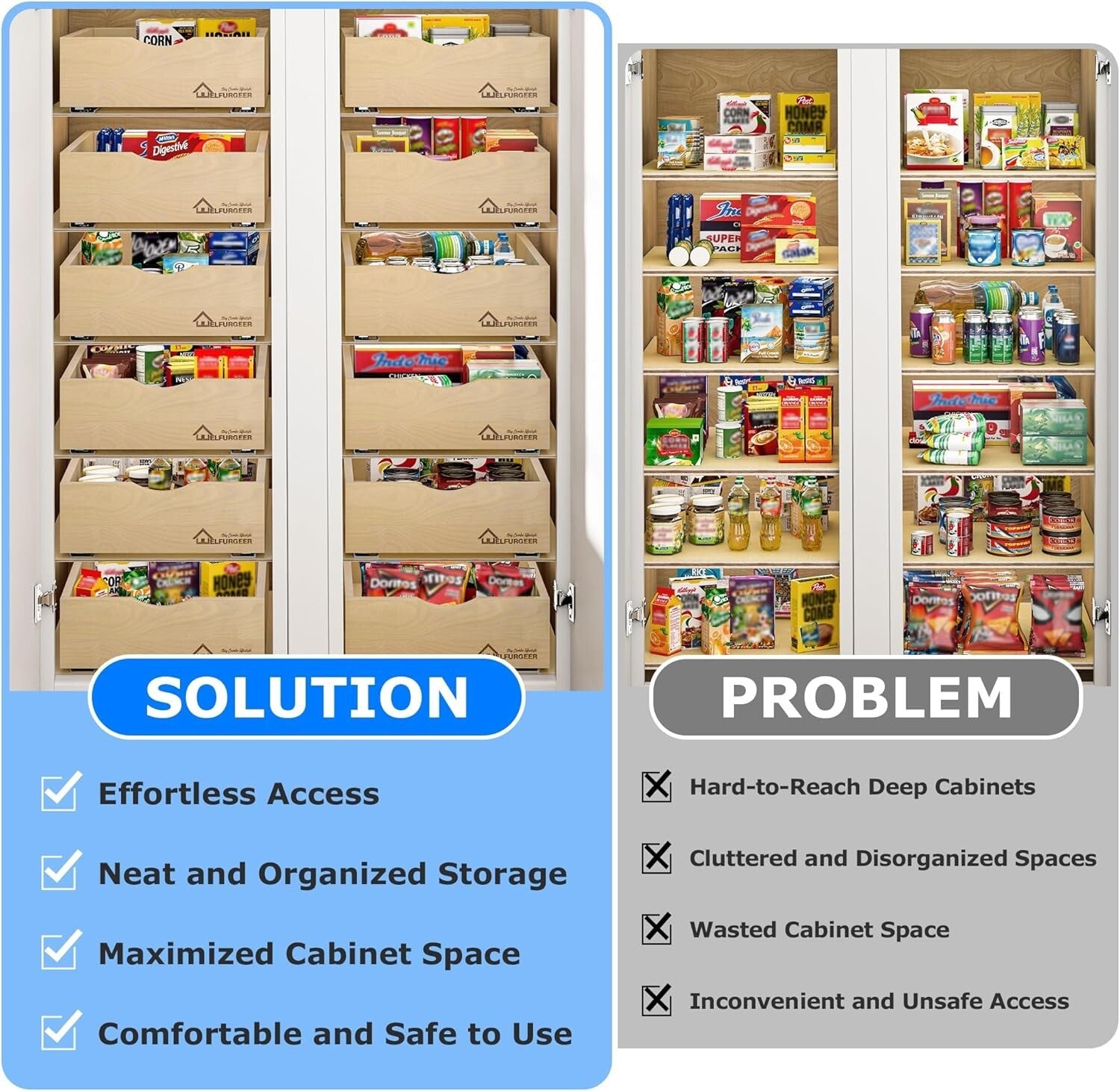 Easy Install Pull-Out Storage Drawer for Kitchen Cabinets - 70 lb Capacity