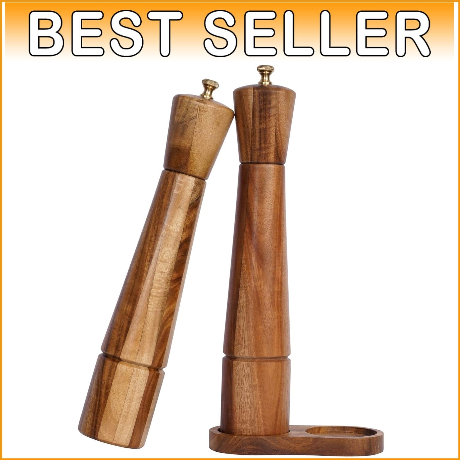 Elegant Acacia Wood Salt and Pepper Grinder Set with Adjustable Ceramic Mill