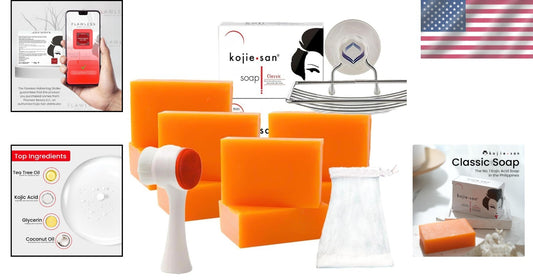 Fresh Orange Scent Original Kojic Acid Shower Set - 65g Bars + Soap Accessories