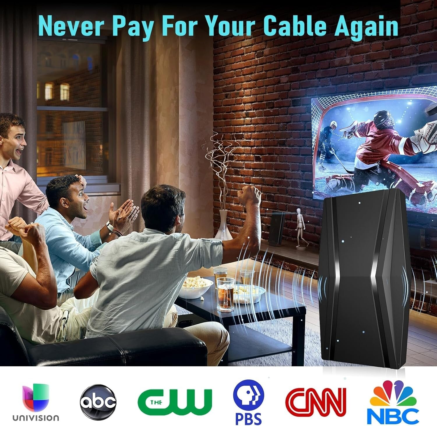 2200+ Miles Range Indoor Digital TV Antenna with Signal Booster & 1300 Channels