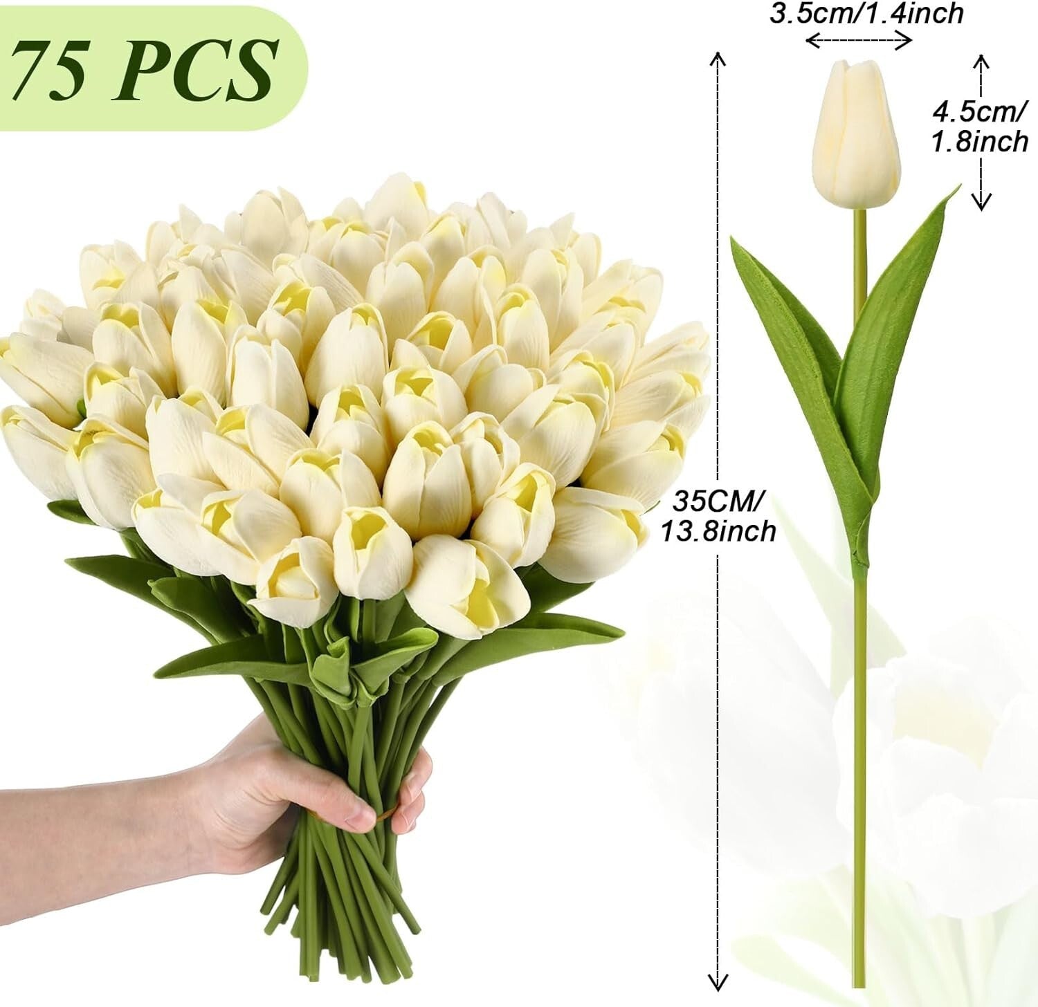 Realistic 75-Pack Milk White Artificial Tulips for Event and Home Arrangements