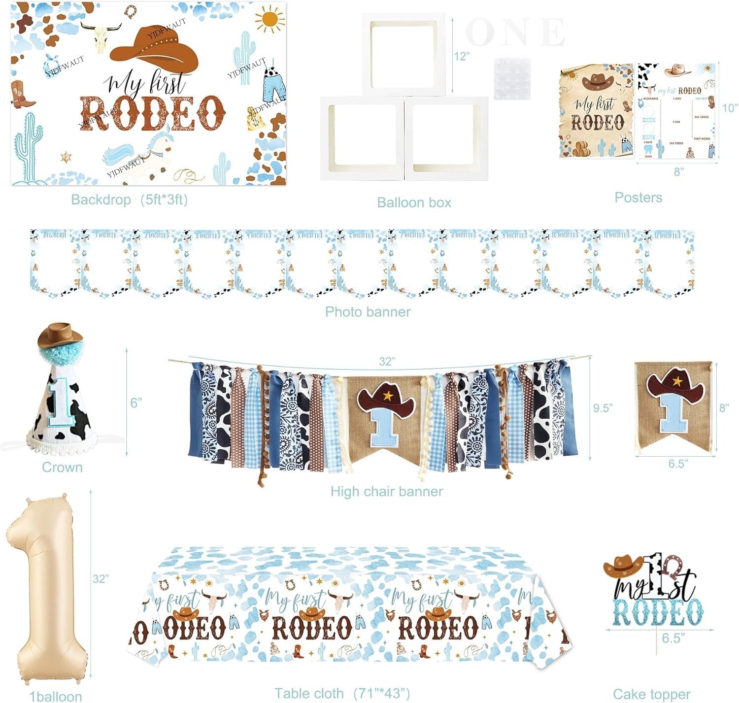 Vibrant Cowboy 1st Birthday Party Decor - High Chair Banner and Balloon Garland