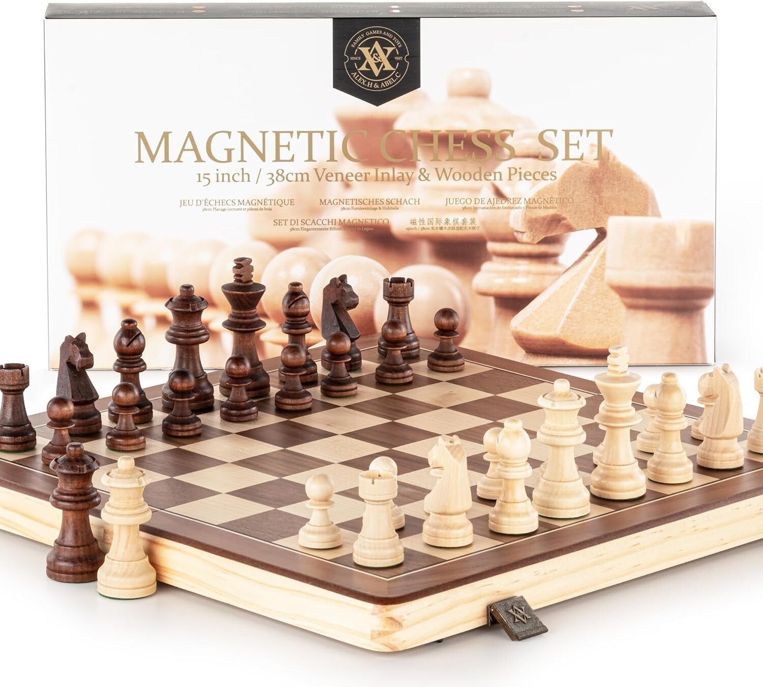 15-Inch Chess Set with 3-Inch King & Magnetic Pieces - Ultimate Travel Companion