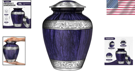 Durable 210 Cubic Inch Purple Urn for Human Ashes - Adult Memorial Container