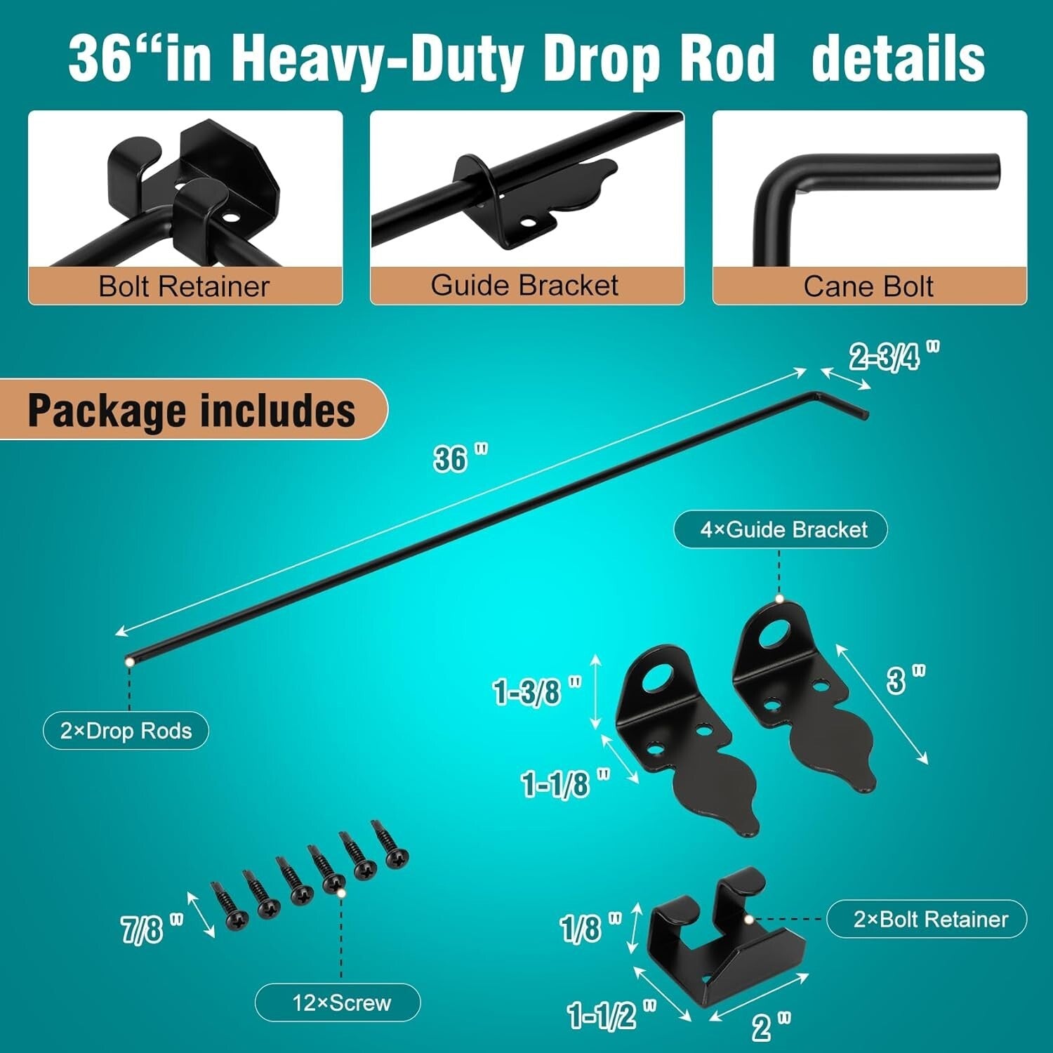 Durable Black Cane Bolt Gate Drop Rod Set - 36'' for Easy Installation (2 Pack)