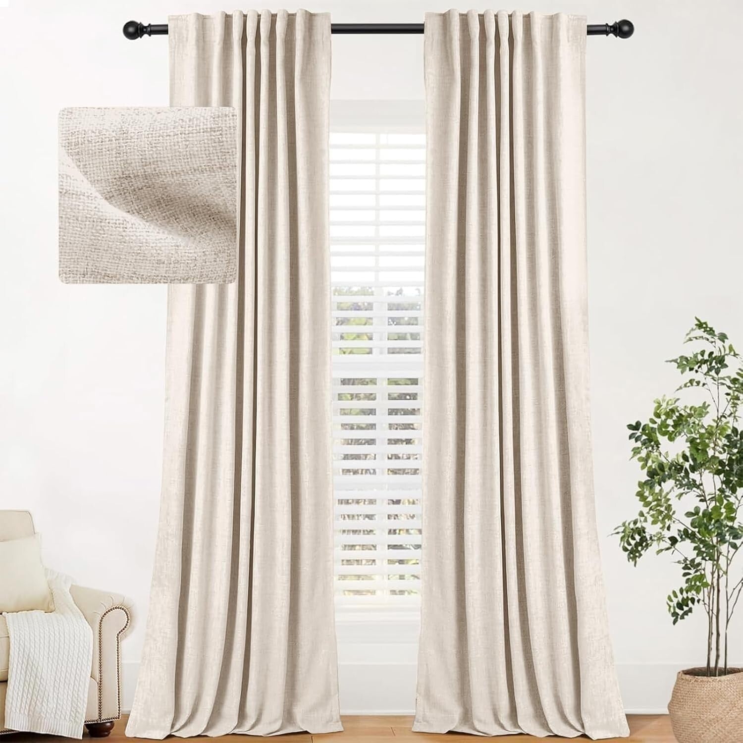 Elegant 100% Blackout Thermal Curtains for Bedroom & Living Room - Buttercream