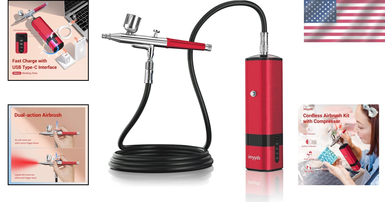 Portable Dual-Action Cordless Airbrush Kit - 32 PSI Compressor and Hose Set