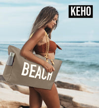 Load image into Gallery viewer, Sandproof Travel Tote with Waterproof Lining and Stylish Vegan Leather Handles