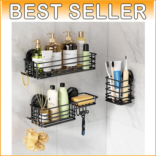 Fast-Drain 22lb Capacity Shower Caddy - Rustproof Suction Cup Storage Solution