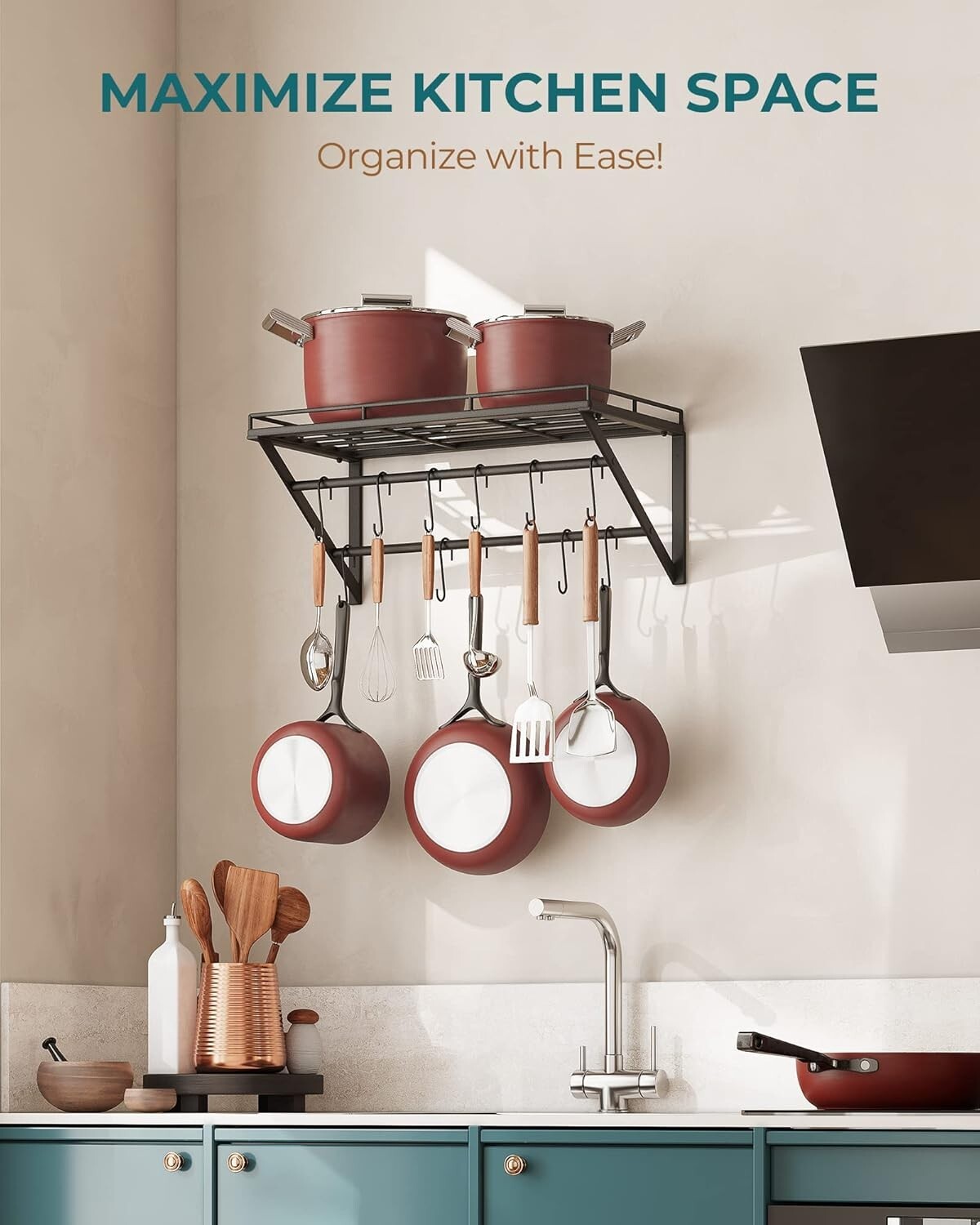 Elegant 23-Inch Hanging Pot Rack with Rust-Resistant Iron and Adjustable Hooks