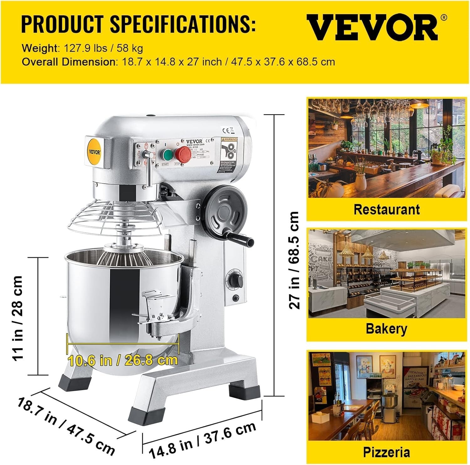 Durable 15Qt Stainless Steel Mixer with 3 Adjustable Speeds & Whip Attachments