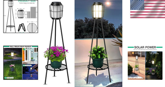 Art Deco Waterproof Solar Floor Lamps - 2 Pack with Touch Control & Metal Base