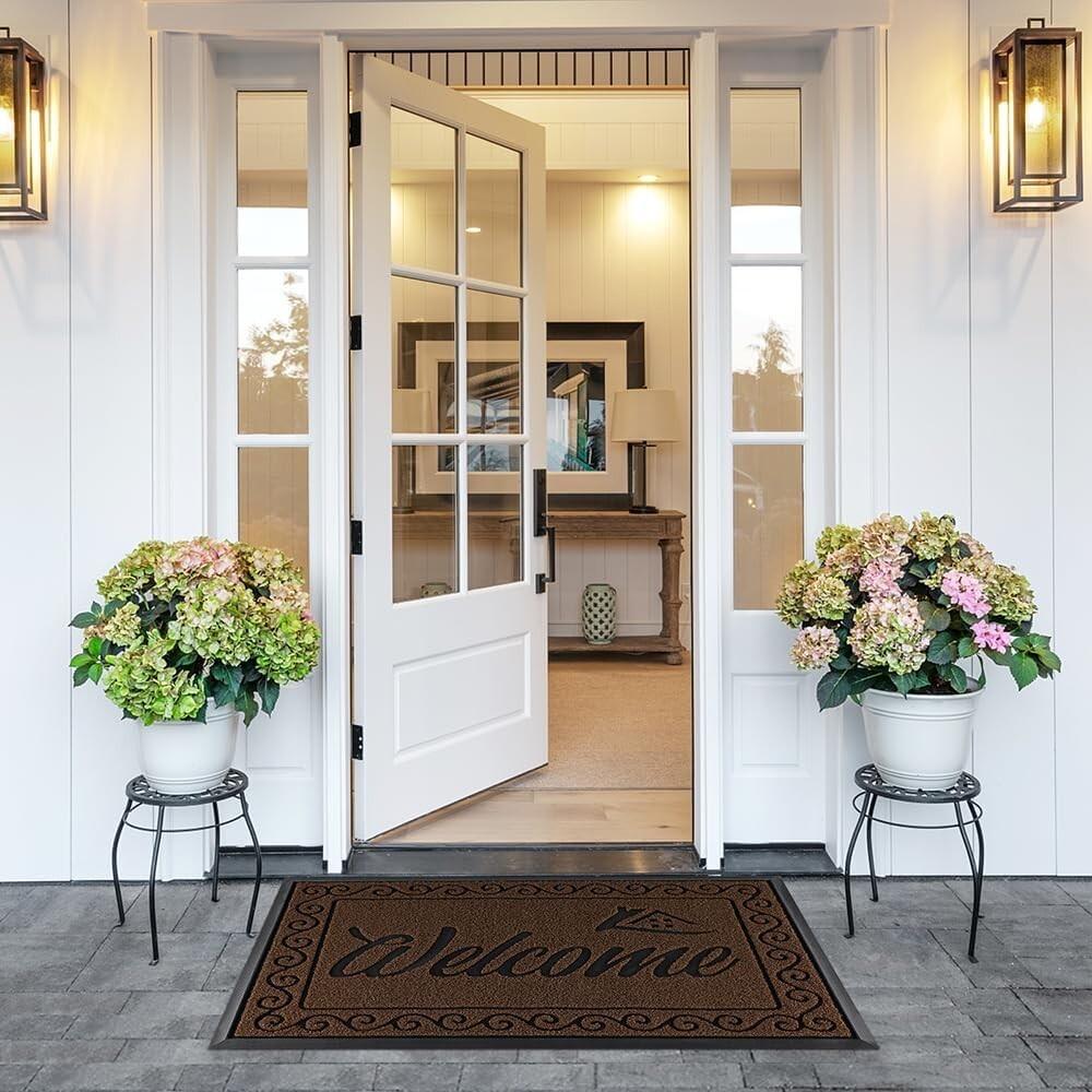 Elegant Striped Welcome Mat, 36x24 Inch Easy Clean for High Traffic Areas