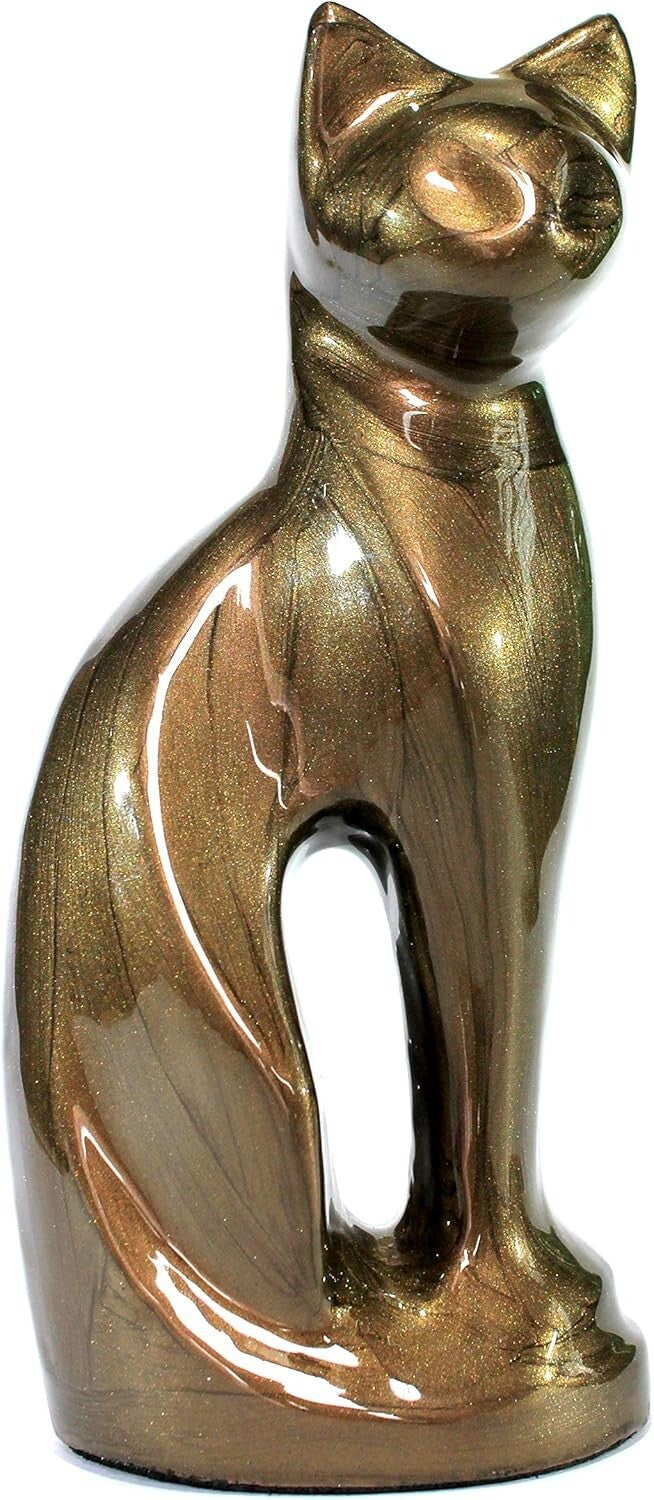 Elegant Cat-Shaped Metal Cremation Urn - 9" Memorial Container for Pet Ashes