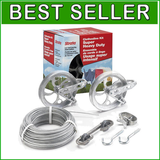 150 Feet Heavy-Duty PVC Coated Clothesline Kit - Complete with Pulleys and Hooks
